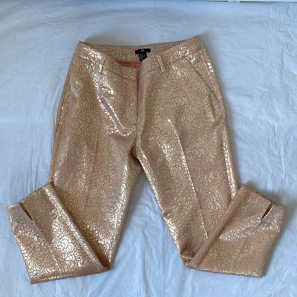 H&M Metallic Gold/Pink Geometric Print Pants Size 10 NWOT